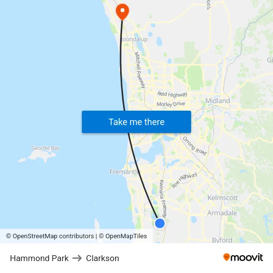 Hammond Park to Clarkson map
