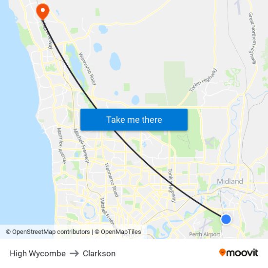 High Wycombe to Clarkson map