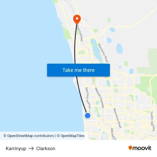 Karrinyup to Clarkson map