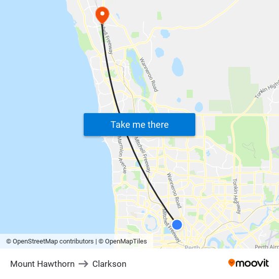 Mount Hawthorn to Clarkson map