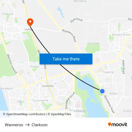 Wanneroo to Clarkson map