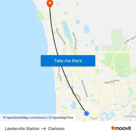 Leederville Station to Clarkson map