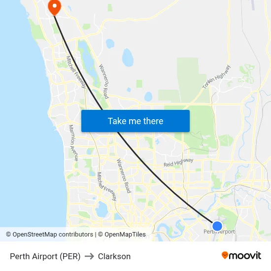 Perth Airport (PER) to Clarkson map