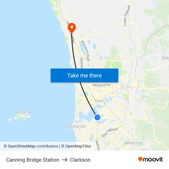 Canning Bridge Station to Clarkson map