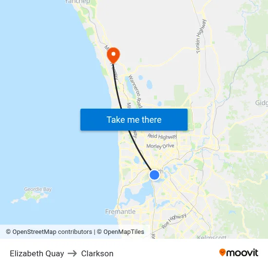 Elizabeth Quay to Clarkson map