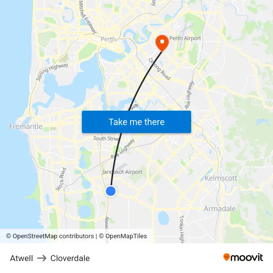 Atwell to Cloverdale map