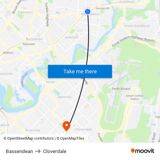 Bassendean to Cloverdale map