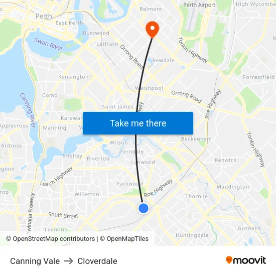 Canning Vale to Cloverdale map