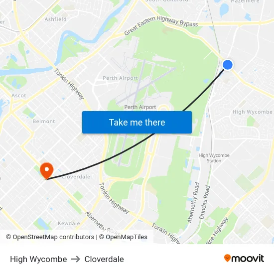 High Wycombe to Cloverdale map