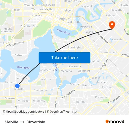 Melville to Cloverdale map