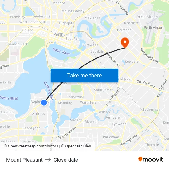 Mount Pleasant to Cloverdale map