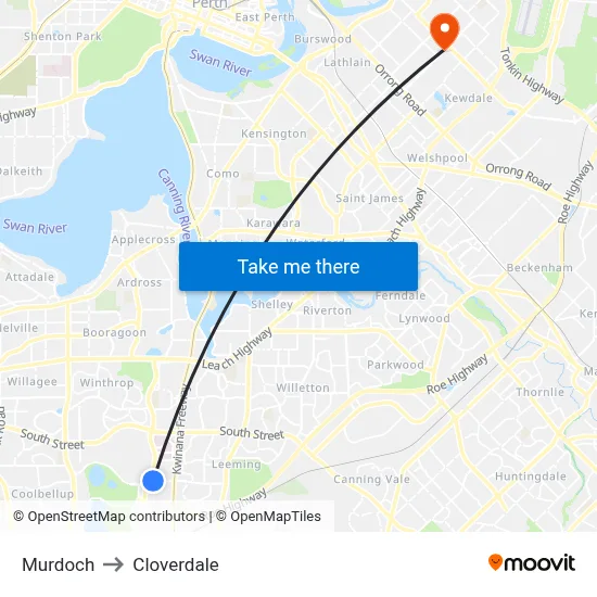 Murdoch to Cloverdale map