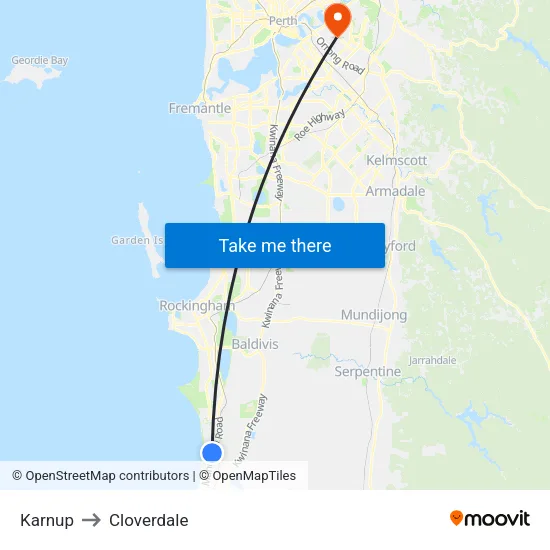 Karnup to Cloverdale map