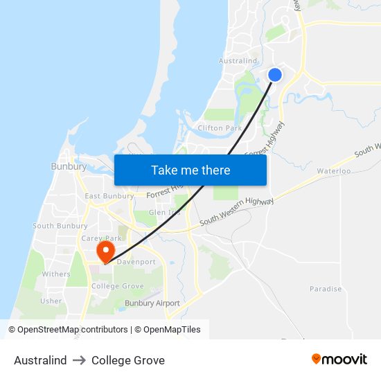 Australind to College Grove map