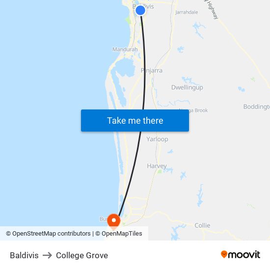 Baldivis to College Grove map