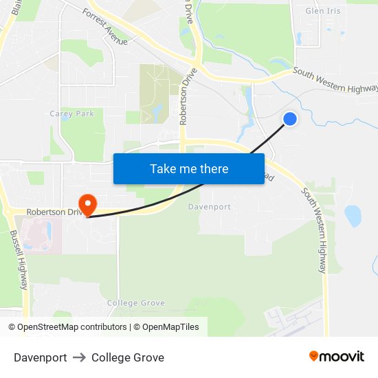 Davenport to College Grove map