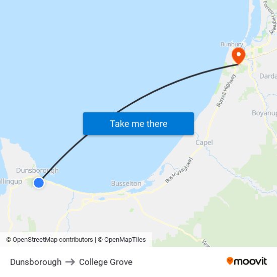 Dunsborough to College Grove map