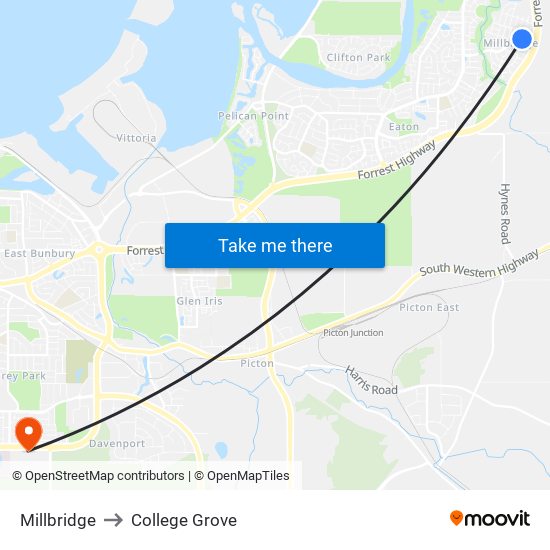 Millbridge to College Grove map