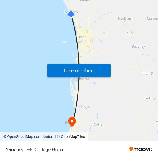 Yanchep to College Grove map