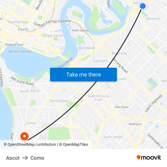 Ascot to Como map