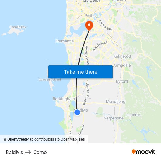 Baldivis to Como map