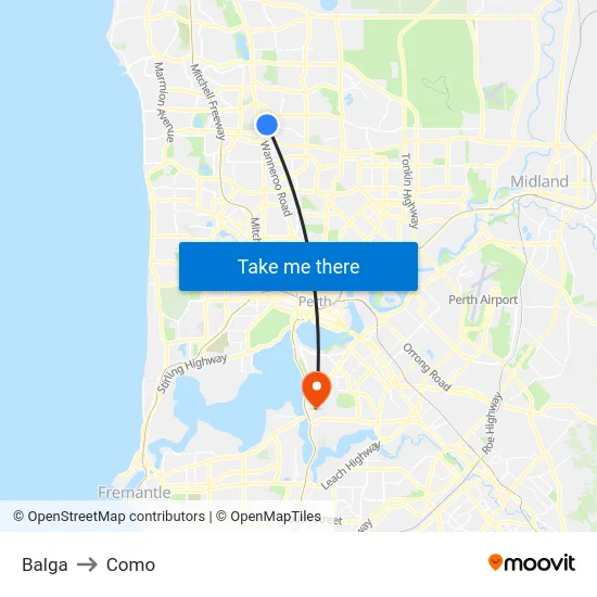 Balga to Como map