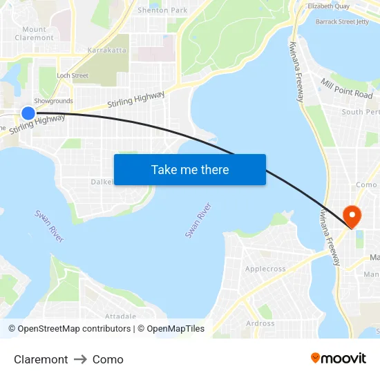 Claremont to Como map