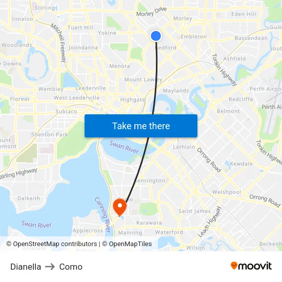 Dianella to Como map