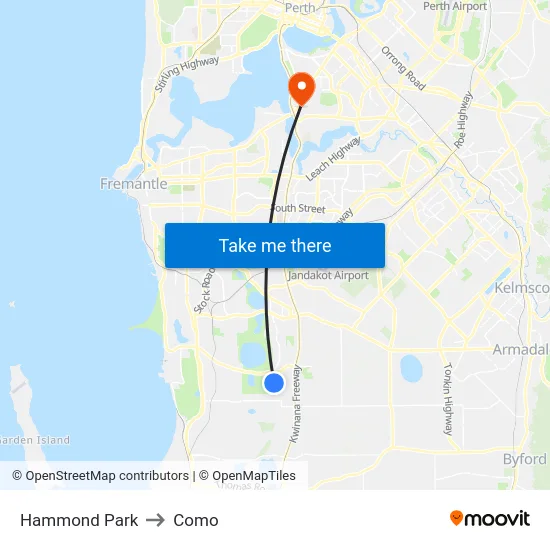 Hammond Park to Como map