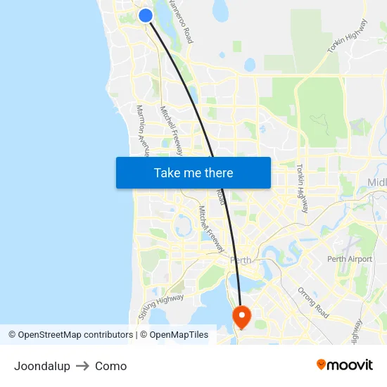 Joondalup to Como map