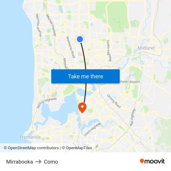 Mirrabooka to Como map