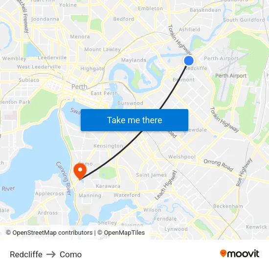 Redcliffe to Como map