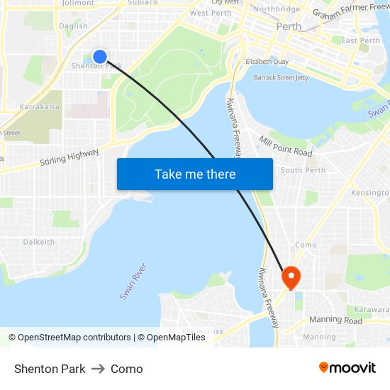 Shenton Park to Como map