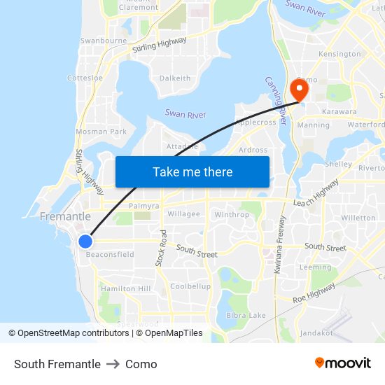 South Fremantle to Como map