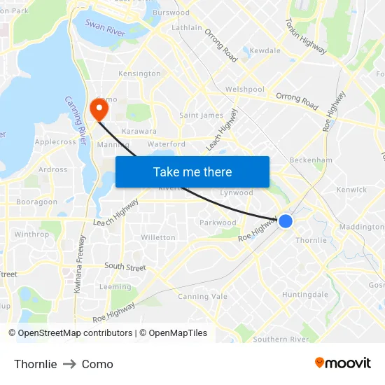 Thornlie to Como map
