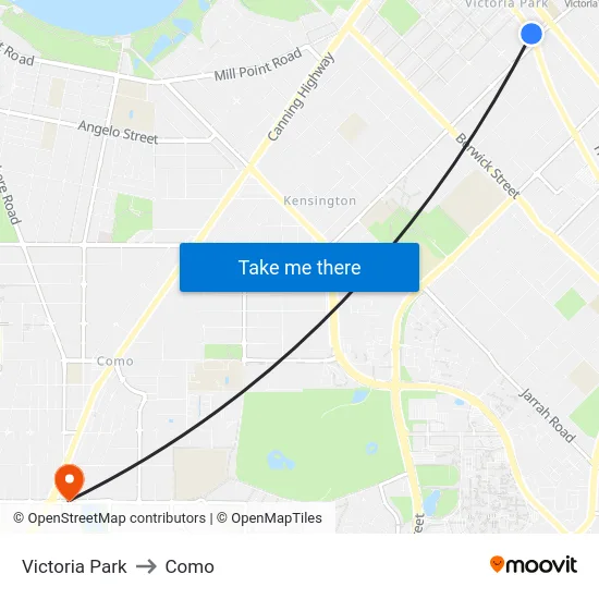Victoria Park to Como map