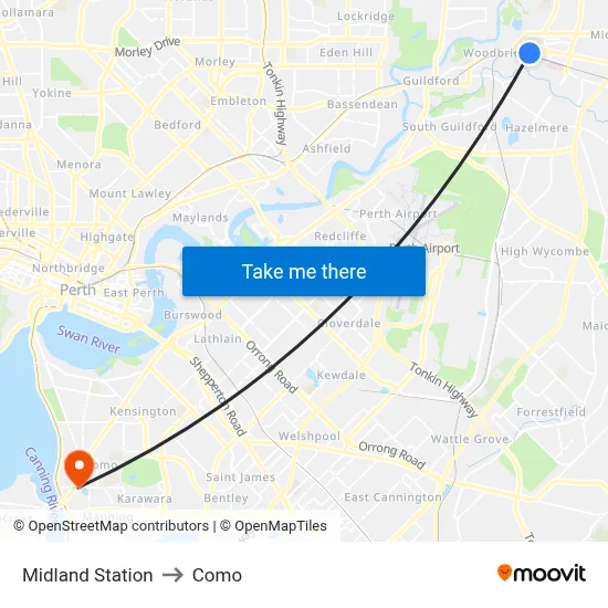 Midland Station to Como map