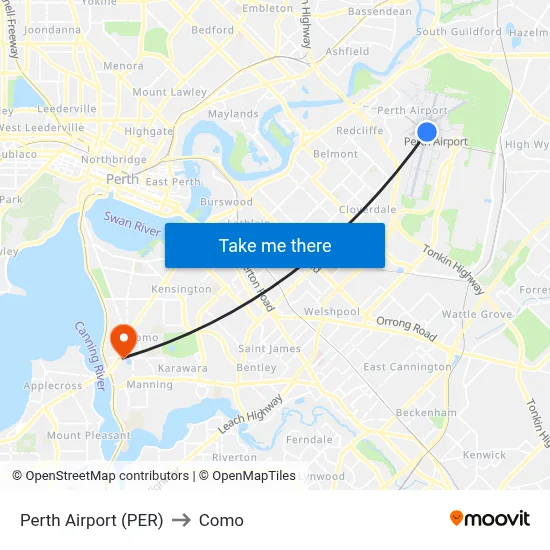Perth Airport (PER) to Como map