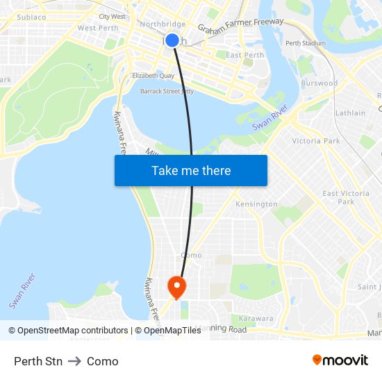 Perth Stn to Como map