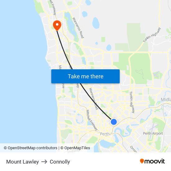 Mount Lawley to Connolly map