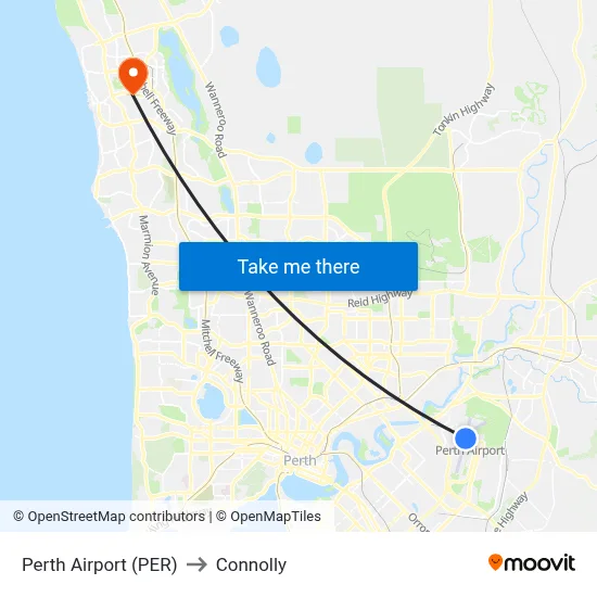 Perth Airport (PER) to Connolly map