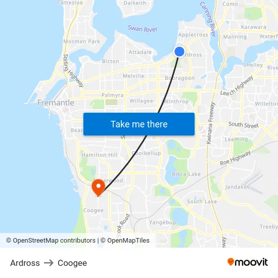 Ardross to Coogee map
