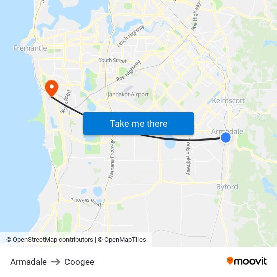 Armadale to Coogee map