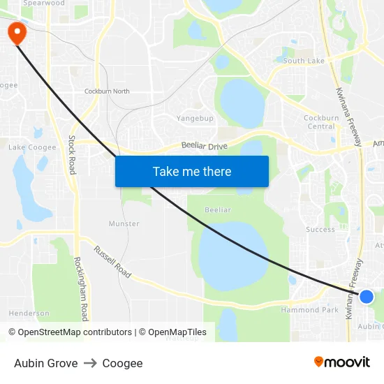 Aubin Grove to Coogee map
