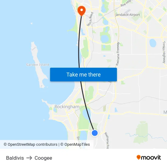 Baldivis to Coogee map