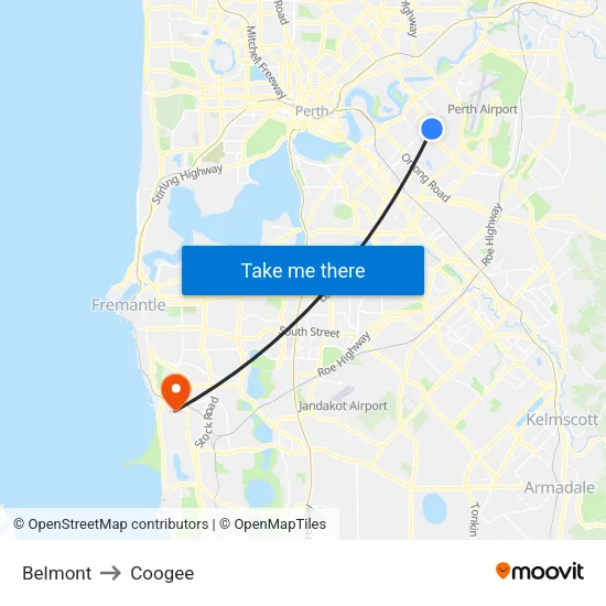 Belmont to Coogee map