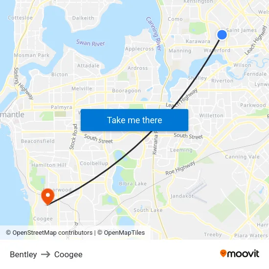 Bentley to Coogee map