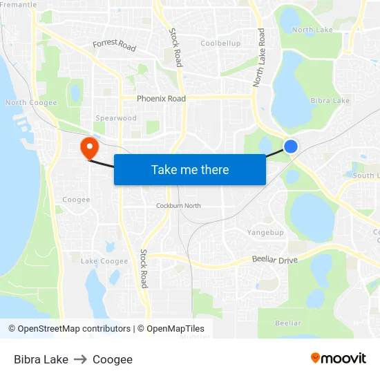 Bibra Lake to Coogee map