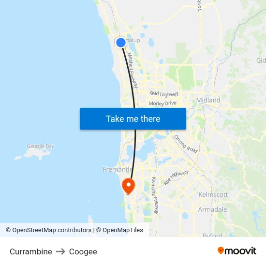 Currambine to Coogee map