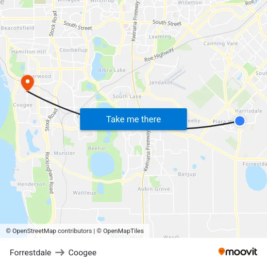 Forrestdale to Coogee map